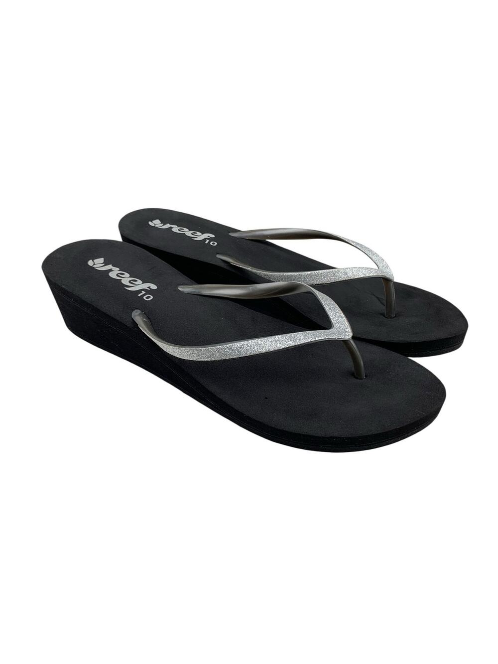 Reef Wedge Heel Flip Flops Sparkly Silver Thong Sandals Women's 10 Y2K